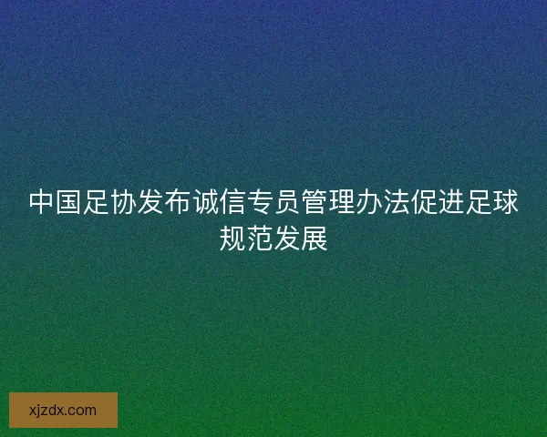 中国足协发布诚信专员管理办法促进足球规范发展